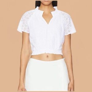 NWT bobi (REVOLVE) White Eyelet Top Cropped‎ Summer Vacation Resort Lightweight